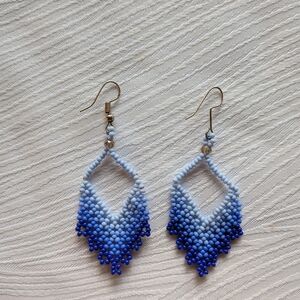 Handcrafted Blue Huichol Beaded Earrings